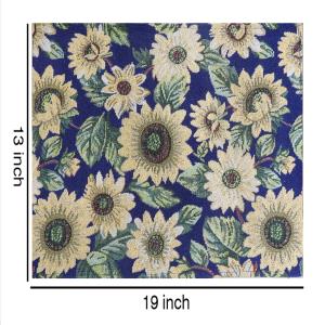 Set of 4 Cloth Cotton Placemats Sunflower Table Mats Printed Designer Printed Jacquard Collection Machine Washable Everyday Use for Dinner Table By MyMadison Home (13 X 18 Inch) (Navy Blue)