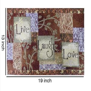 Set of 6 Cloth Cotton Placemats Live Laugh Love Printed Designer Jacquard Collection Machine Washable Everyday Use for Dinner Table By MyMadison Home (13 X 18 Inch) (Navy Blue)