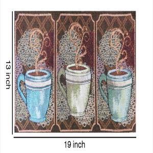 Set of 6 Cloth Cotton Placemats Coffee Mugs Printed Designer Jacquard Collection Machine Washable Everyday Use for Dinner Table By MyMadison Home (13 X 18 Inch) (Brown)